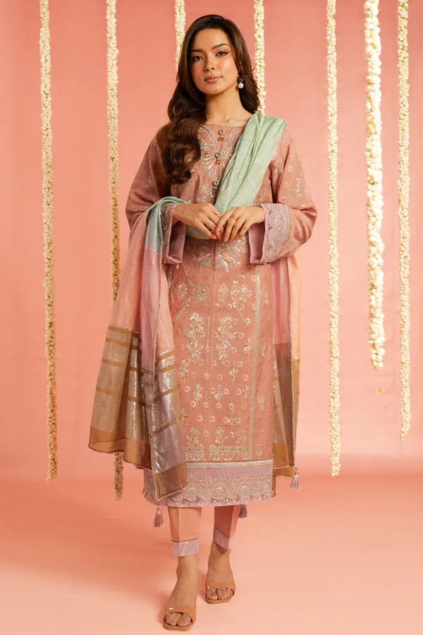 Peach long shirt with jacquard and organza accents – view 1 – Poshaq