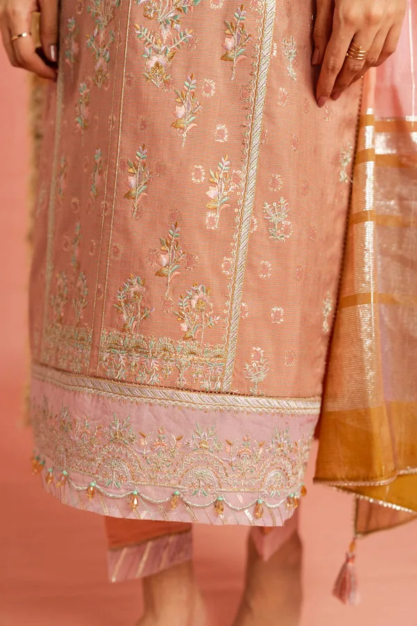 Peach long shirt with jacquard and organza accents – view 3 – Poshaq