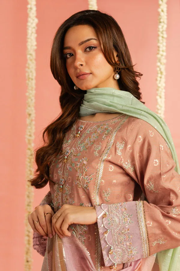 Peach long shirt with jacquard and organza accents – view 4 – Poshaq