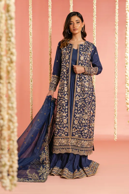 Blue organza top with lawn skirt – Al Karam Festive Summer 25 suit – view 1 – Poshaq