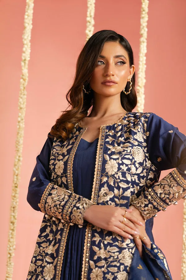 Blue organza top with lawn skirt – Al Karam Festive Summer 25 suit – view 3 – Poshaq