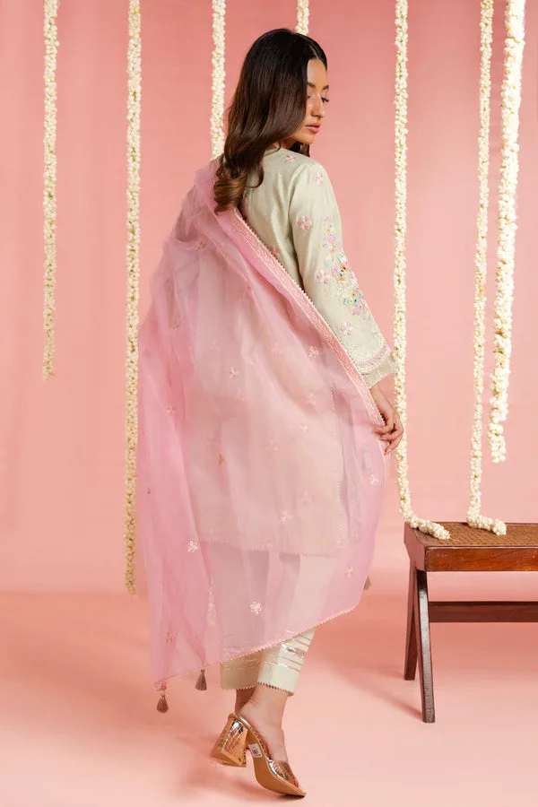 Mint organza and lawn suit with embroidered details – view 2 – Poshaq