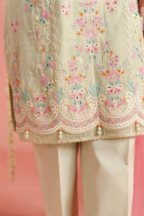 Mint organza and lawn suit with embroidered details – view 3 – Poshaq