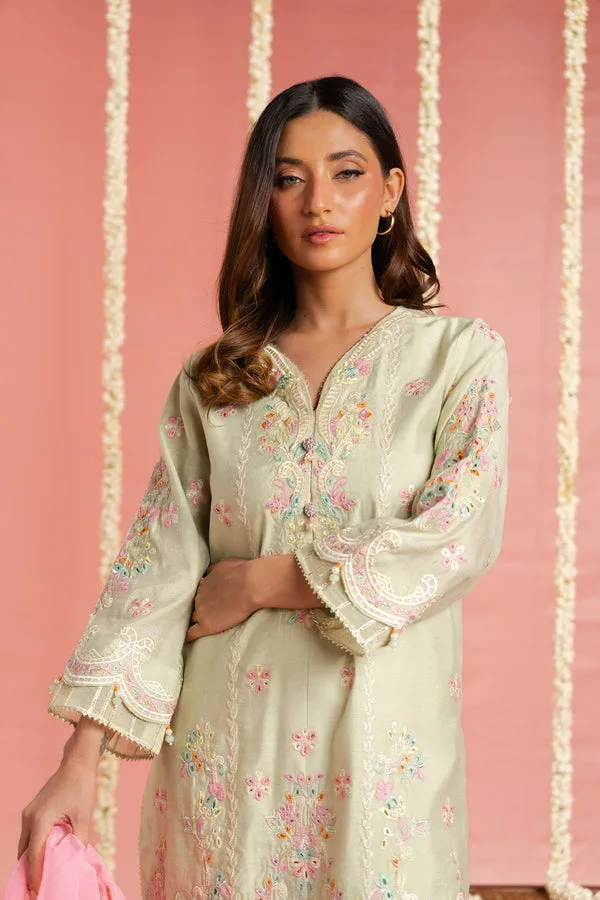 Mint organza and lawn suit with embroidered details – view 4 – Poshaq