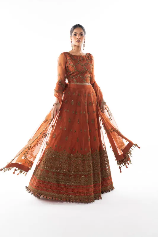 tangerine formal chiffon set with embroidered front and back – view 1 – Poshaq