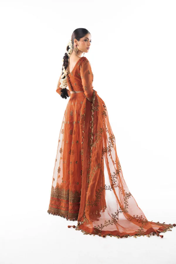 tangerine formal chiffon set with embroidered front and back – view 2 – Poshaq