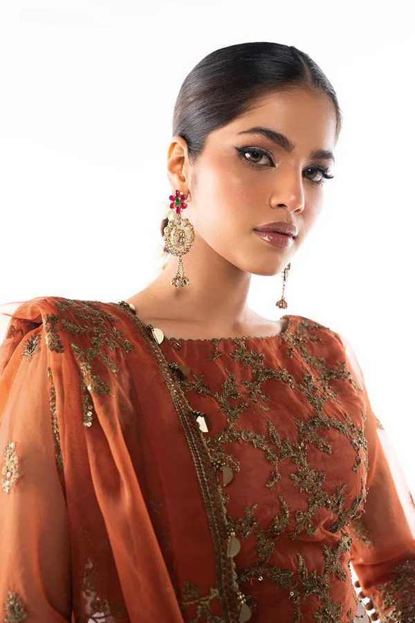 tangerine formal chiffon set with embroidered front and back – view 3 – Poshaq