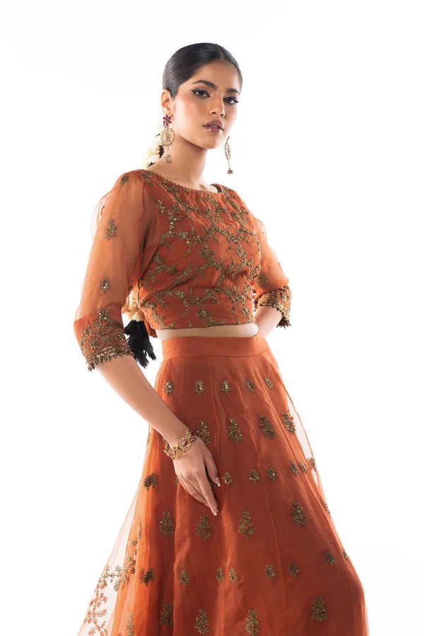 tangerine formal chiffon set with embroidered front and back – view 4 – Poshaq