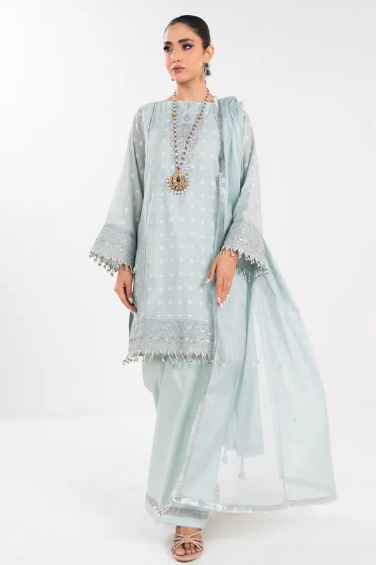 Ice Blue formal suit with Cotton Silk jacket and Silk trousers – view 1 – Poshaq
