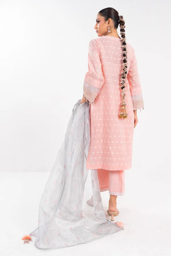 pink cotton silk long shirt with organza borders – view 2 – Poshaq
