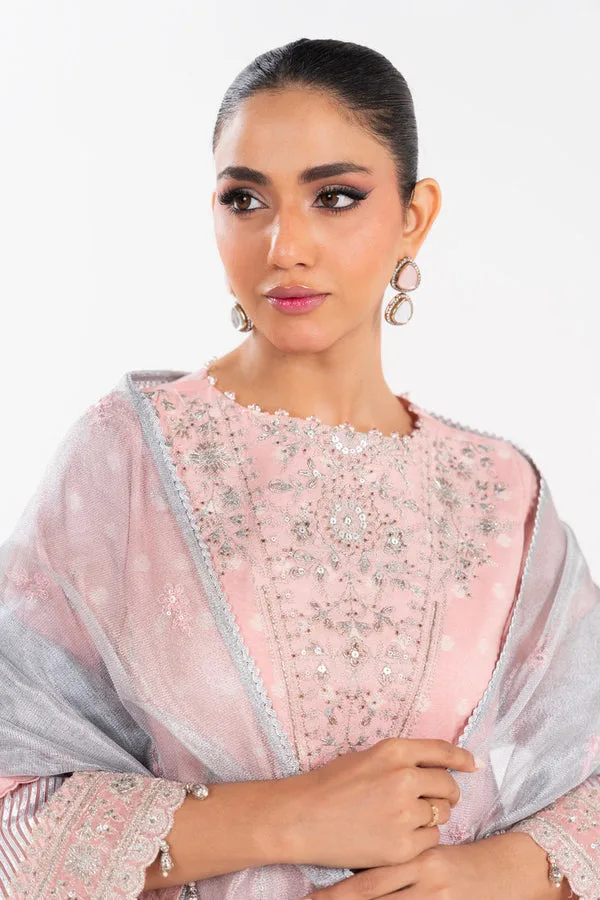 pink cotton silk long shirt with organza borders – view 3 – Poshaq