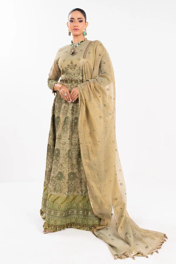 Sage formal suit with embroidered details – cotton silk, raw silk and organza – view 1 – Poshaq