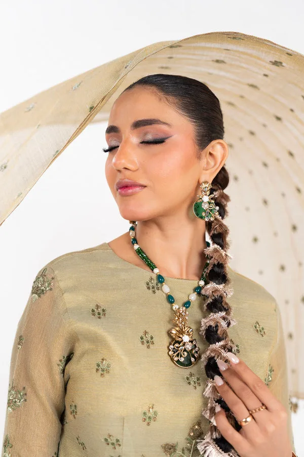 Sage formal suit with embroidered details – cotton silk, raw silk and organza – view 3 – Poshaq