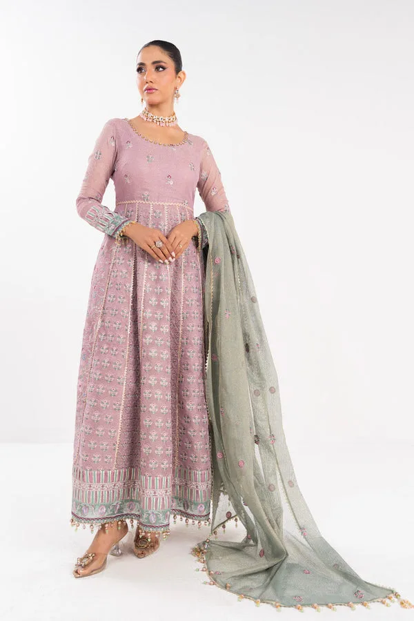 Light pink formal cotton silk suit with net overlay – view 1 – Poshaq
