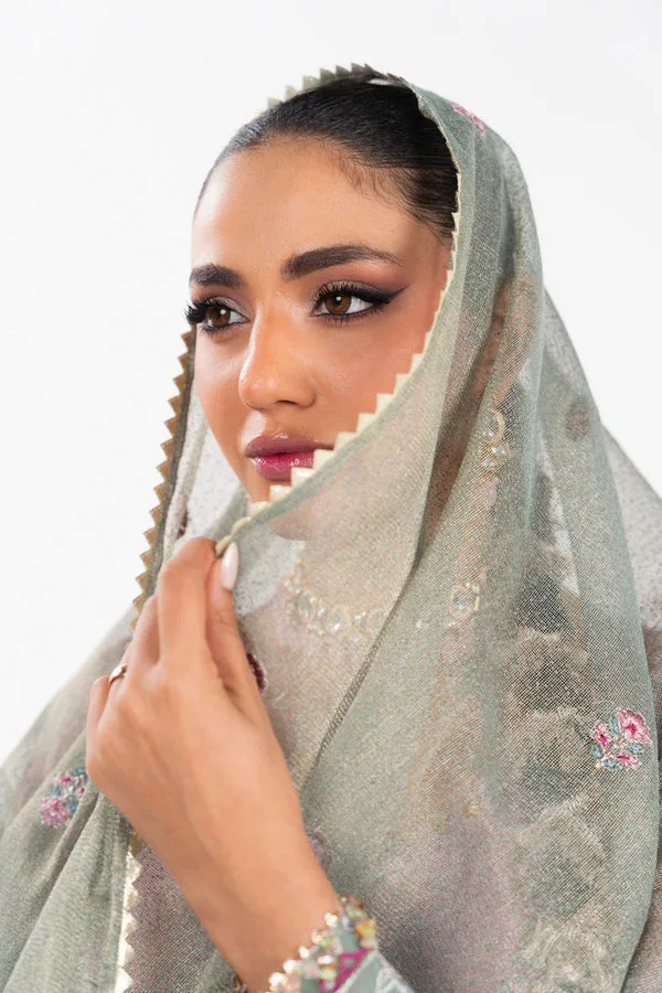 Light pink formal cotton silk suit with net overlay – view 3 – Poshaq