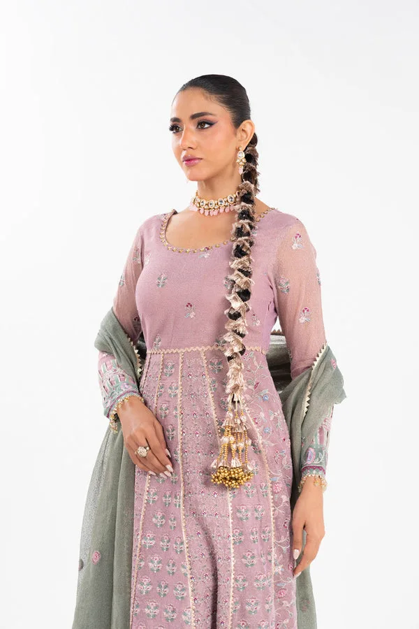 Light pink formal cotton silk suit with net overlay – view 4 – Poshaq