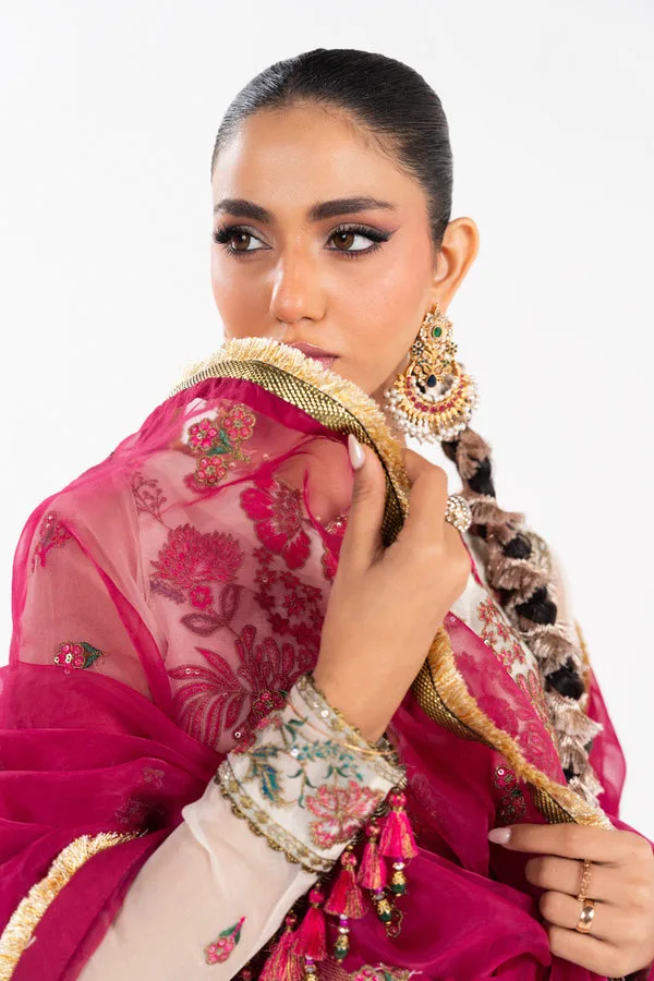 Cream formal set by Al Karam featuring cotton‑silk shirt, raw silk trousers and organza dupatta – view 3 – Poshaq
