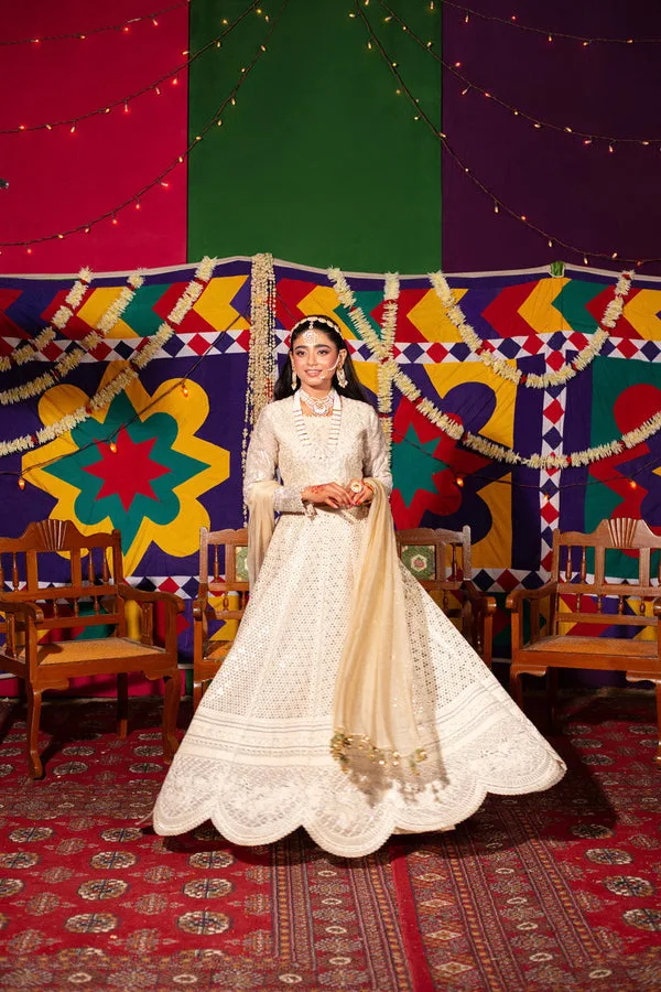 Ivory organza shirt with jacquard dupatta and raw silk trouser – view 2 – Poshaq