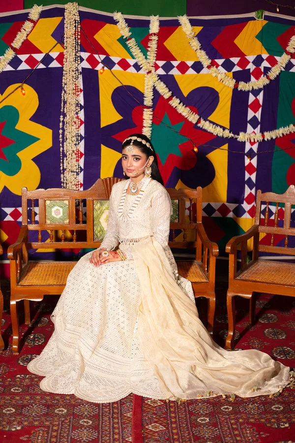 Ivory organza shirt with jacquard dupatta and raw silk trouser – view 3 – Poshaq