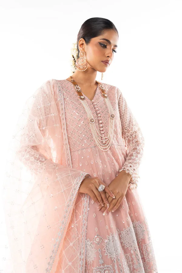 Tea pink three‑piece formal set with silk‑cotton shirt, organza dupatta and raw silk trousers – view 2 – Poshaq