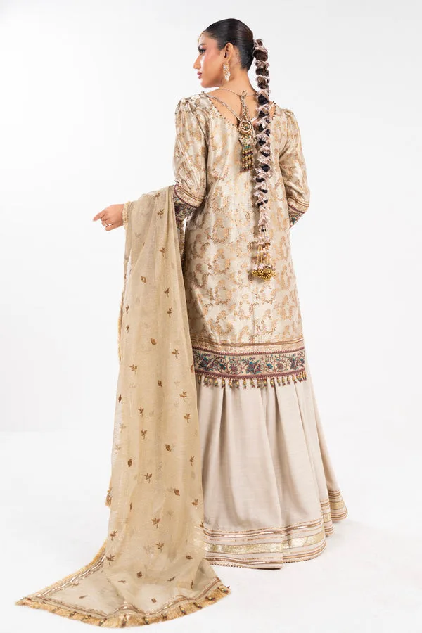 Silver gold three‑piece formal suit with shirt, dupatta and trouser – view 2 – Poshaq