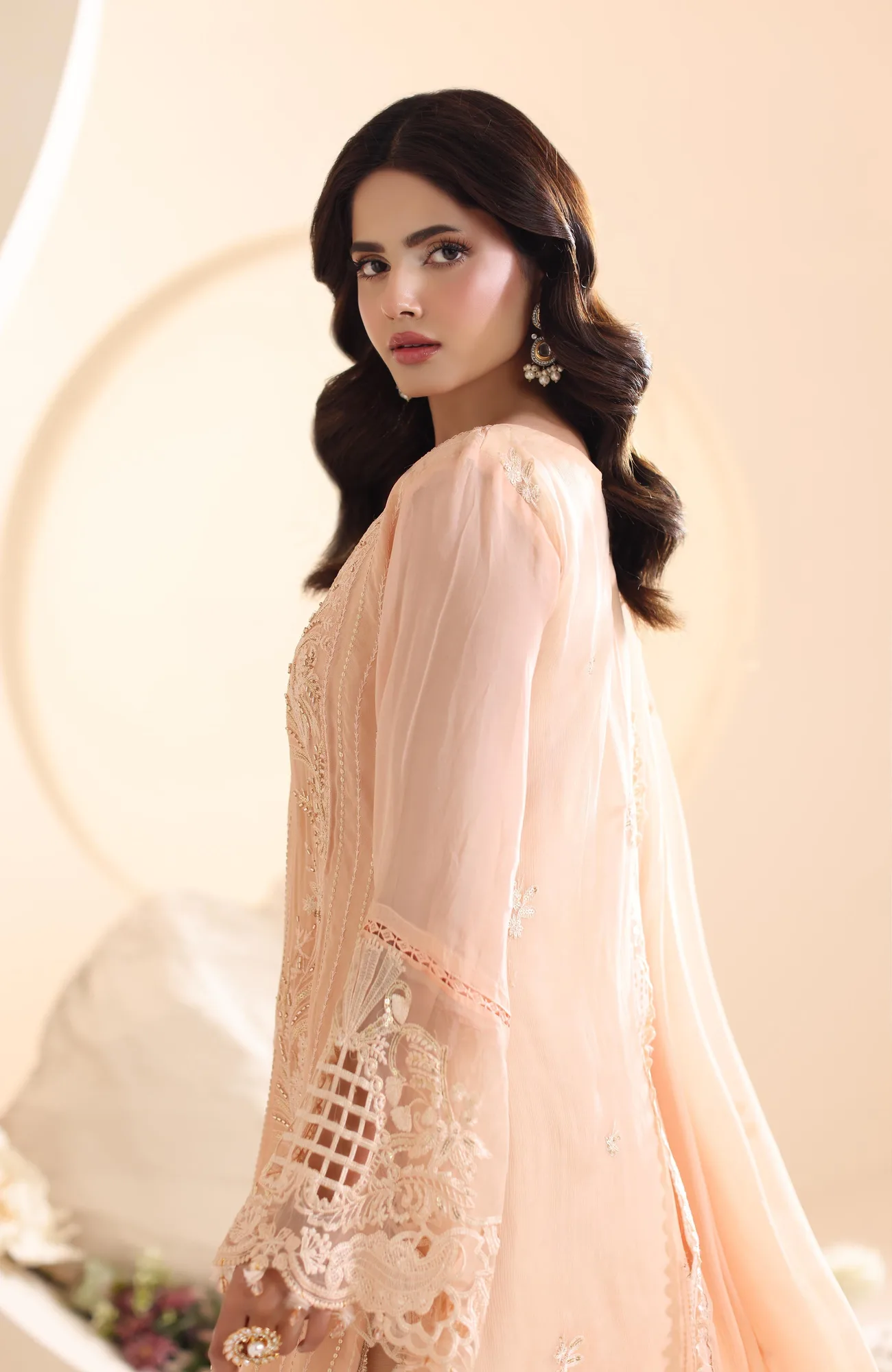 Skin formal shirt set with organza and chiffon detailing – view 2 – Poshaq