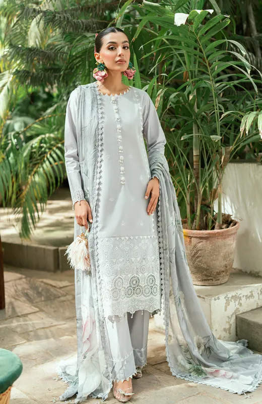 Grey silk long shirt with embroidered front and back – view 1 – Poshaq