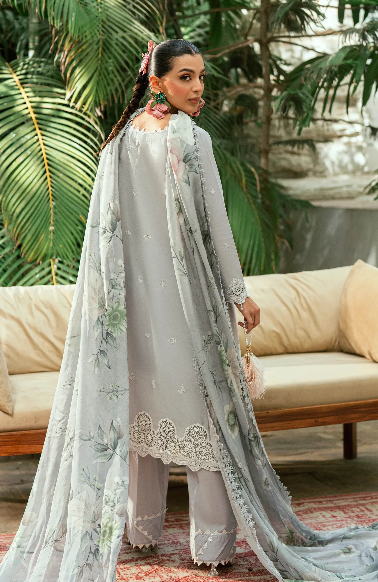 Aqua blue silk shirt with laser‑etched design – view 2 – Poshaq