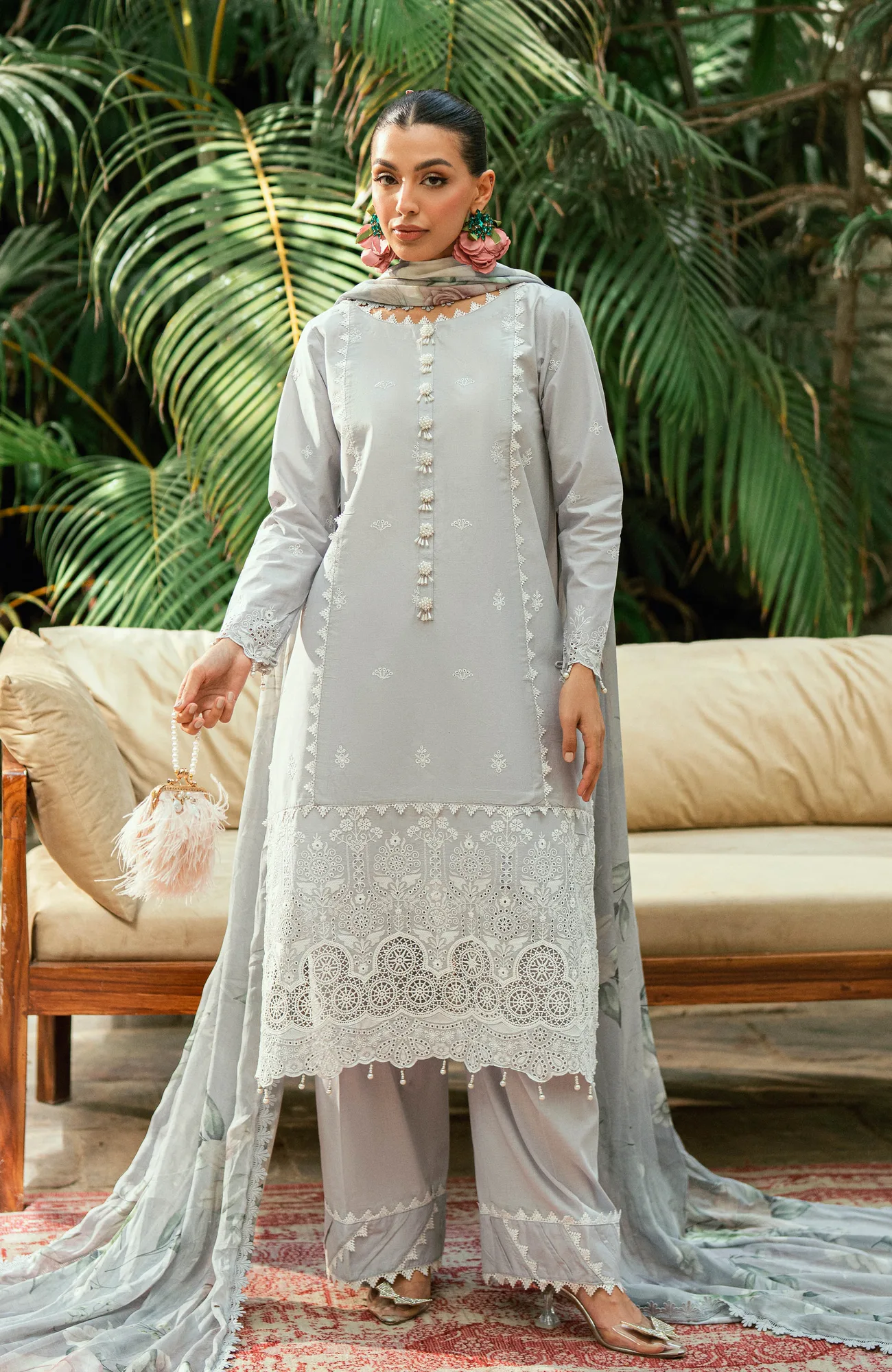 Aqua blue silk shirt with laser‑etched design – view 3 – Poshaq