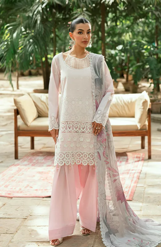 Light Pink silk shirt with Schiffli and LaserKari embroidery – view 1 – Poshaq