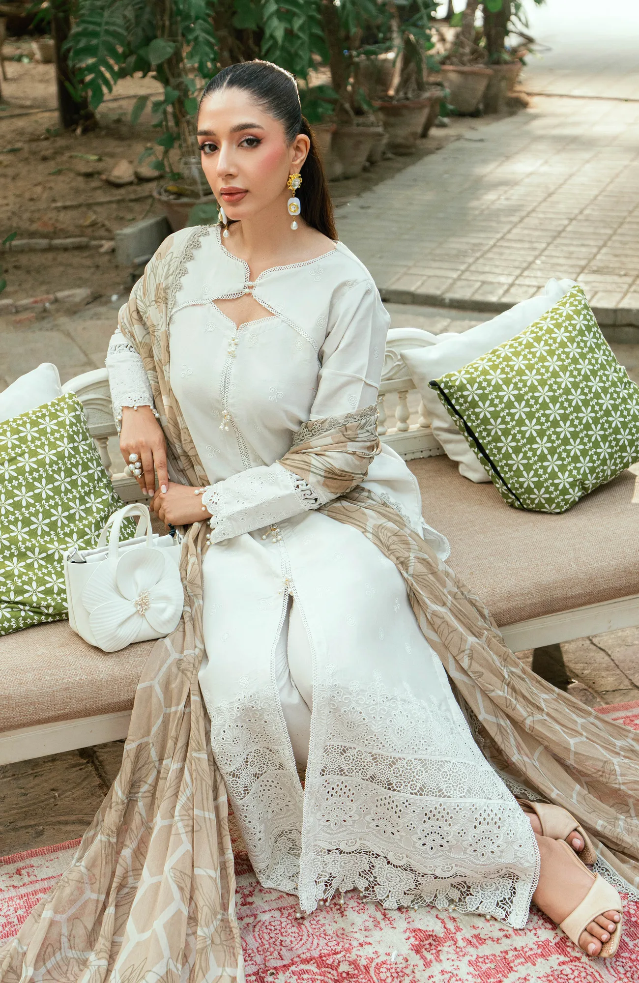 Off White silk shirt with laser kari embroidery – view 4 – Poshaq