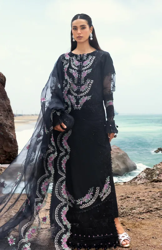 Black long shirt with embroidered details from Al Zohaib – view 1 – Poshaq