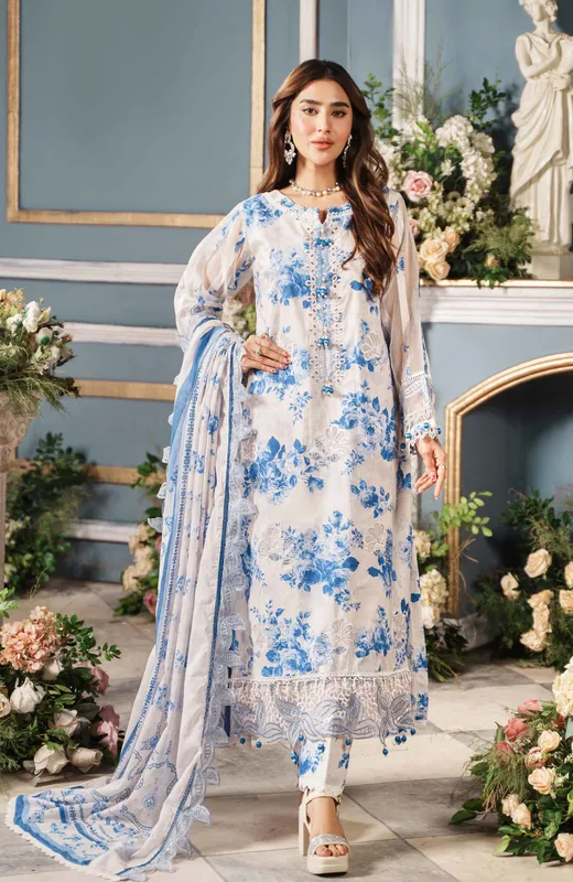 White long shirt with cambric front and lawn dupatta, featuring cutwork applique details – view 1 – Poshaq