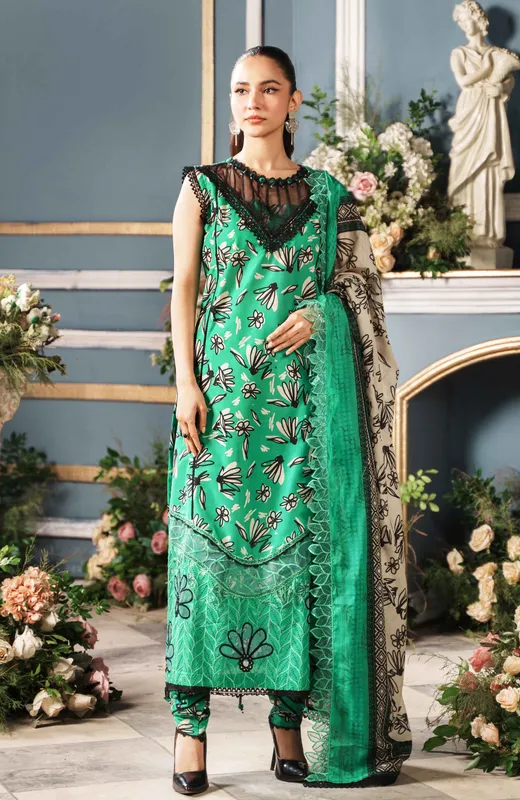 Green long shirt with cutwork applique detail – view 1 – Poshaq