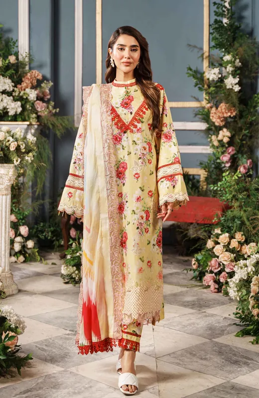 pale yellow long shirt with cambric and lawn detailing – view 1 – Poshaq