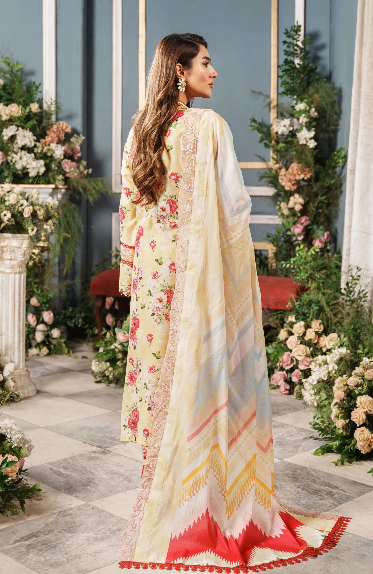 pale yellow long shirt with cambric and lawn detailing – view 2 – Poshaq