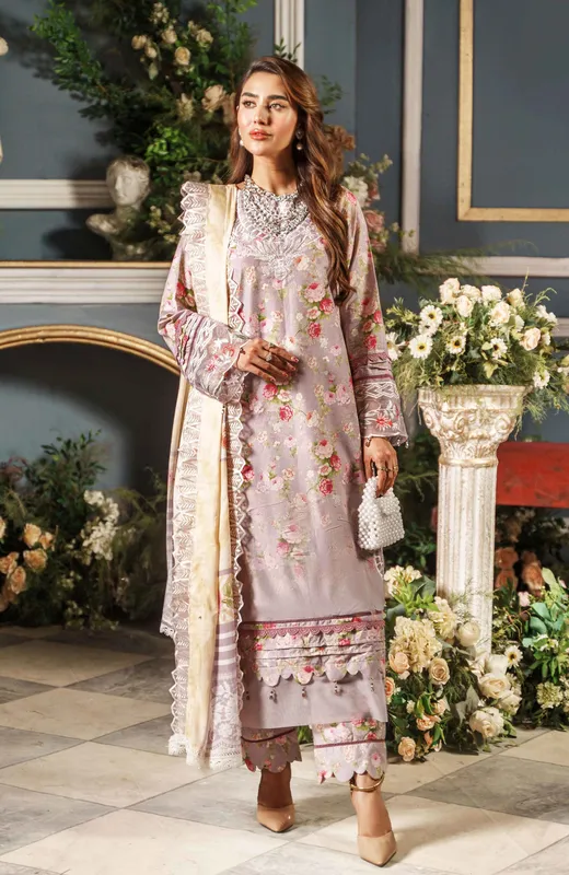 Pinkish gray long shirt with cutwork appliques – view 1 – Poshaq