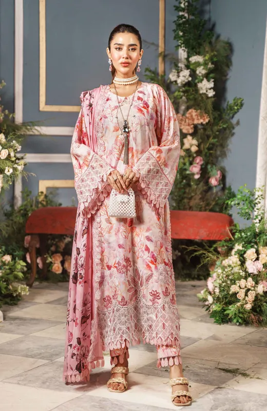 Pastel pink long shirt with printkari cutwork applique – view 1 – Poshaq