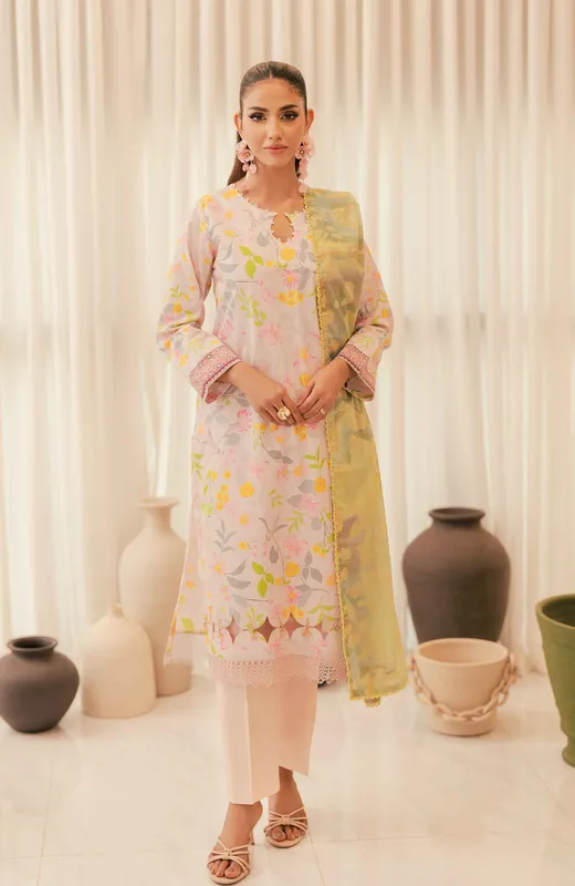 Ivory long shirt with subtle digital print from Al Zohaib – view 1 – Poshaq