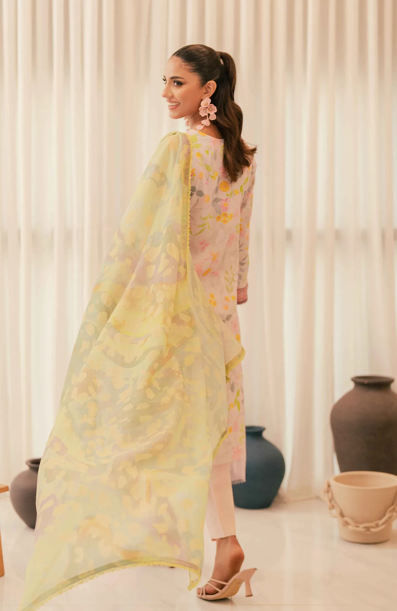 Ivory long shirt with subtle digital print from Al Zohaib – view 2 – Poshaq