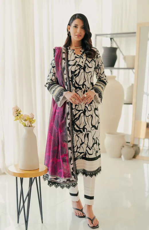 Off white cotton silk long shirt with subtle satin trim – view 1 – Poshaq