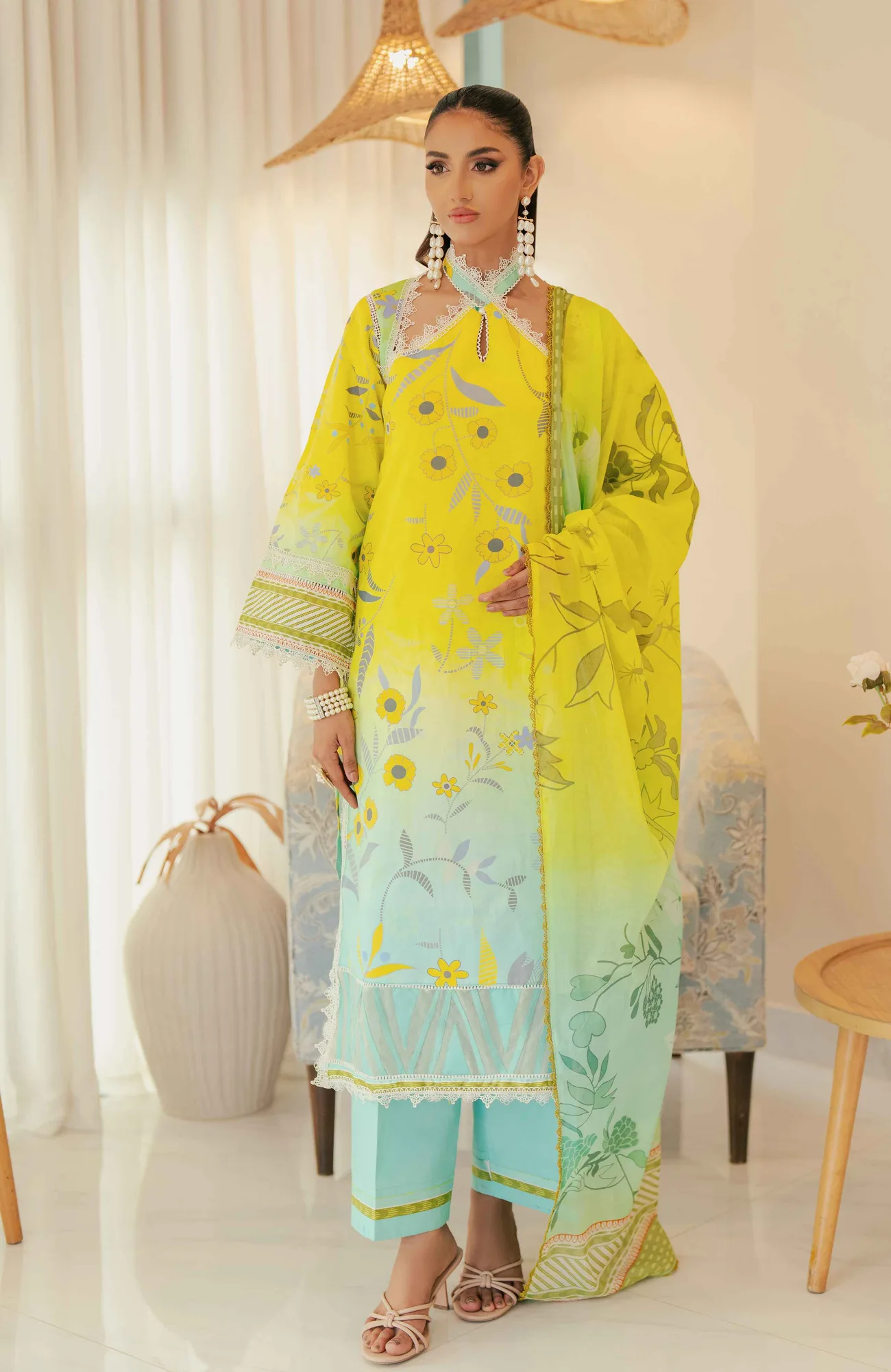 Yellow long shirt with cotton silk fabric – view 3 – Poshaq