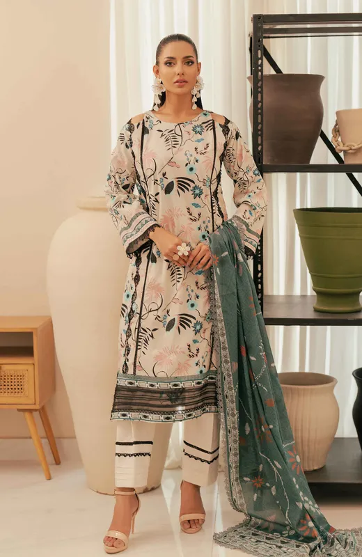 Ivory cotton silk long shirt with subtle digital print – view 1 – Poshaq