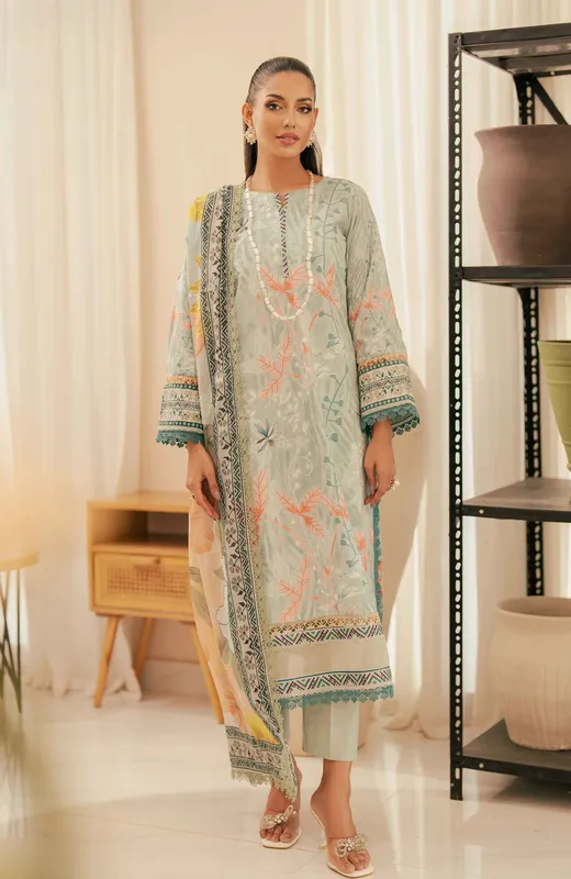 Ice Blue long shirt with cotton silk fabric – view 1 – Poshaq