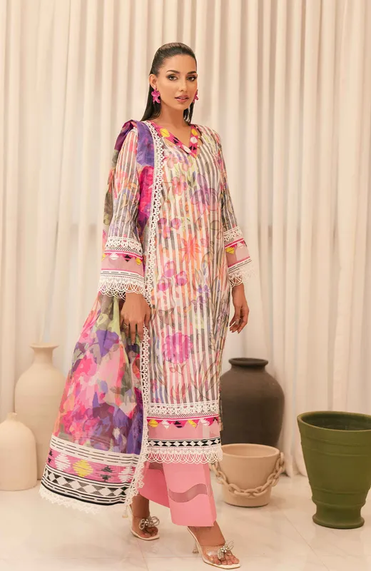 Pink long‑sleeve cotton silk shirt with subtle digital print – view 1 – Poshaq