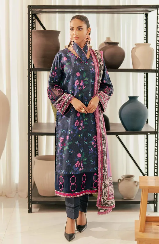 Navy long shirt with subtle digital print from Al Zohaib – view 1 – Poshaq