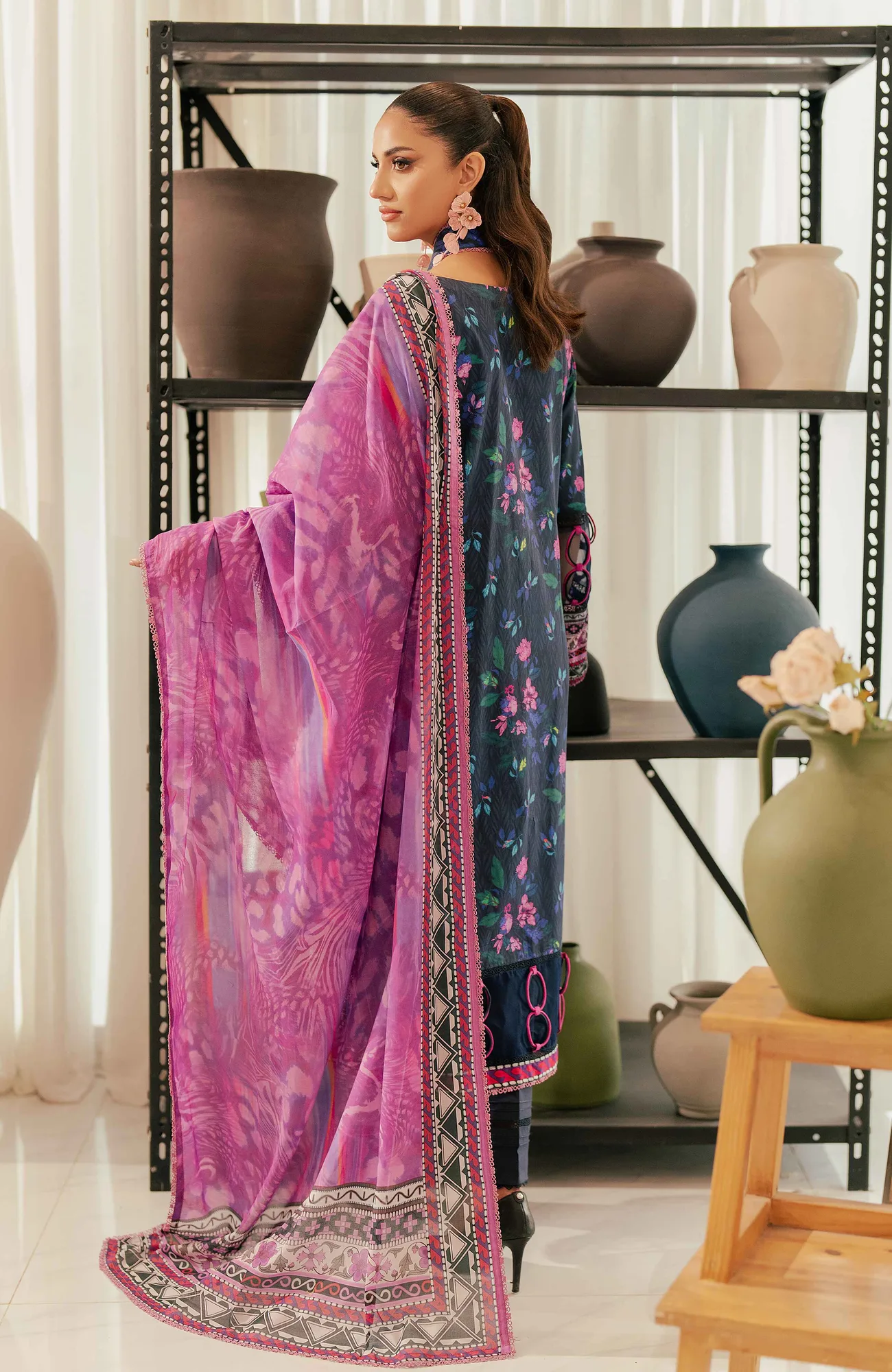 Navy long shirt with subtle digital print from Al Zohaib – view 2 – Poshaq