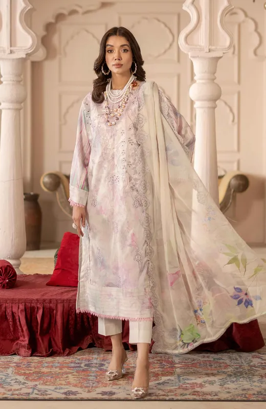 Multi‑coloured long shirt with chiffon sleeves and cambric body – view 1 – Poshaq