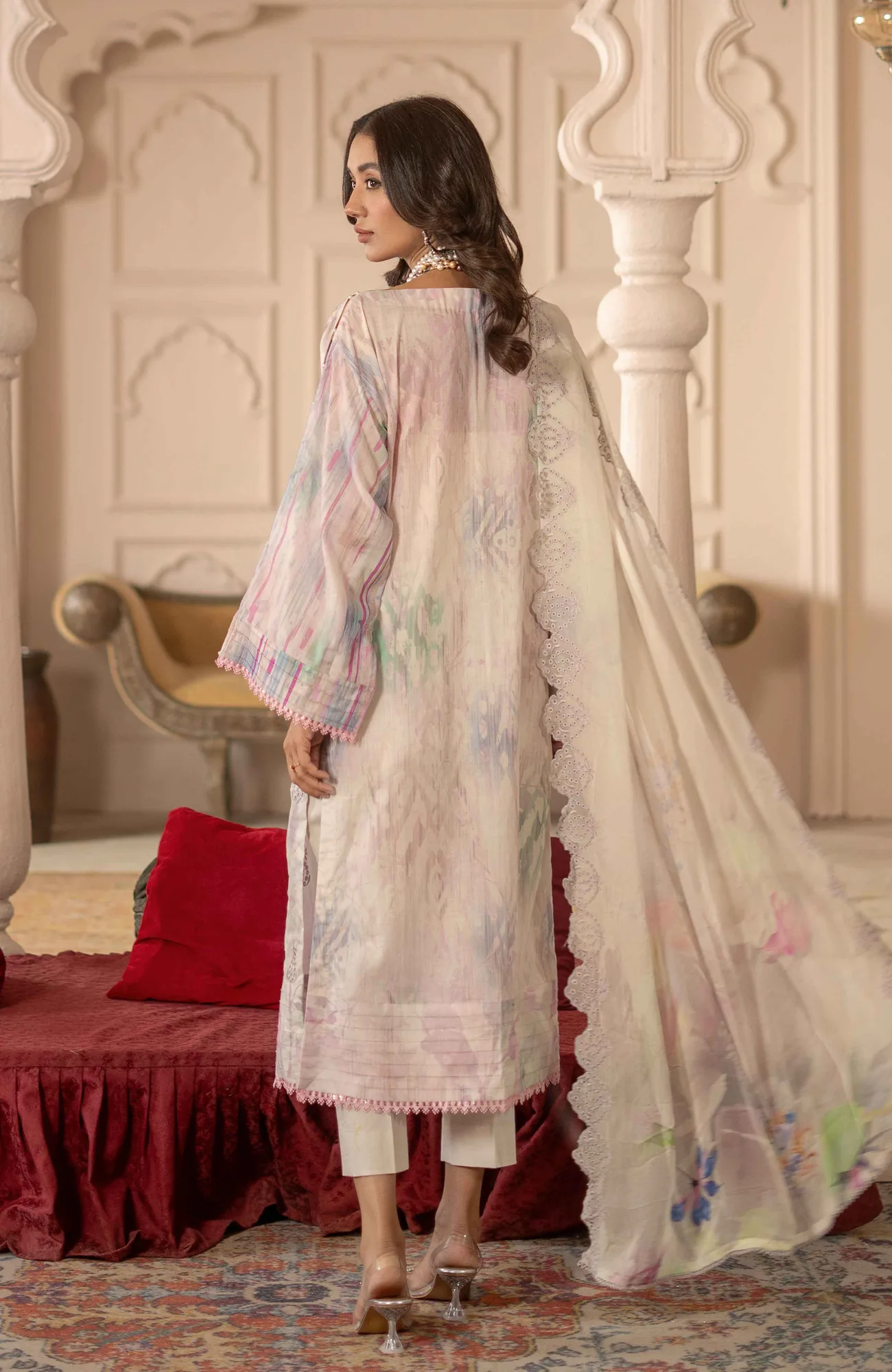 Multi‑coloured long shirt with chiffon sleeves and cambric body – view 2 – Poshaq