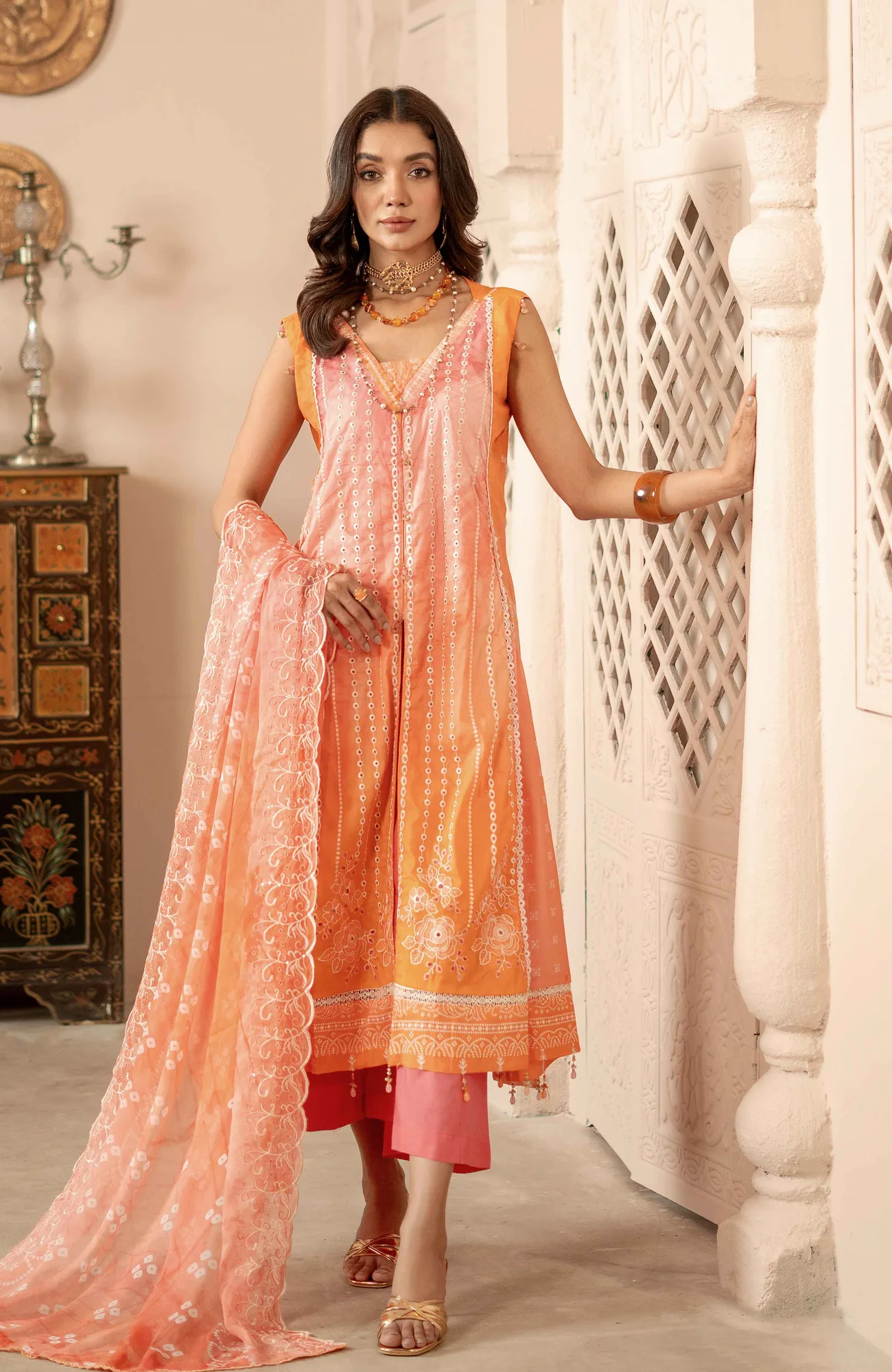 Multi‑colour long shirt in chiffon and cambric from Al Zohaib – view 1 – Poshaq